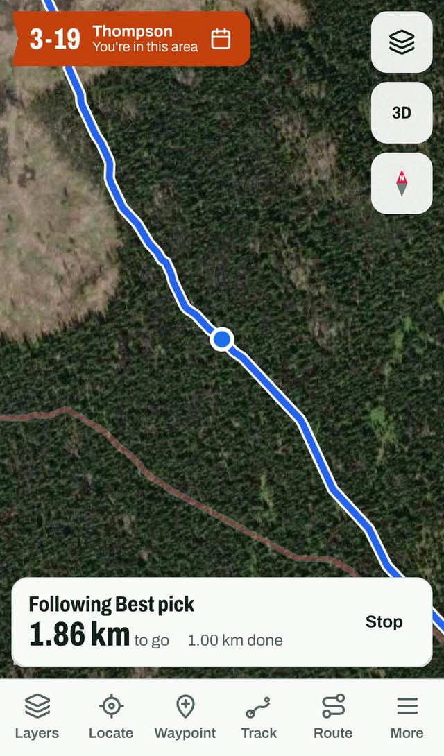 Following a saved route with 1.86 km to go